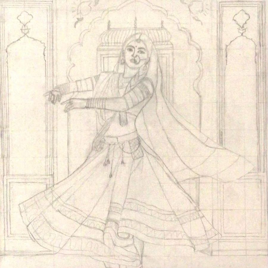 Rajasthani Dancer — Sketch stage